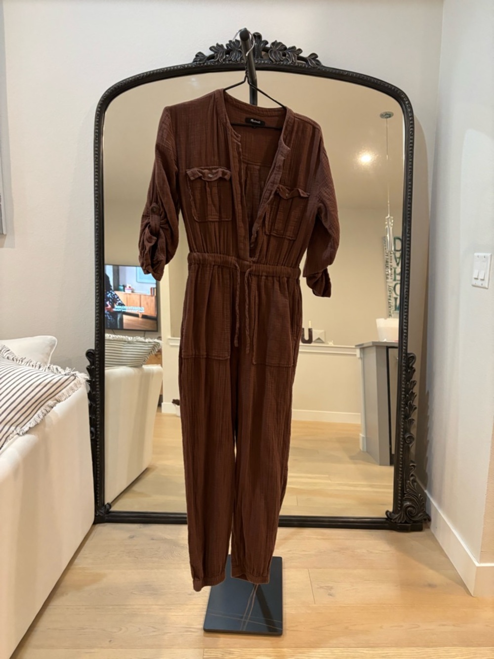 Madewell Chocolate Brown Textured Utility Jumpsuit